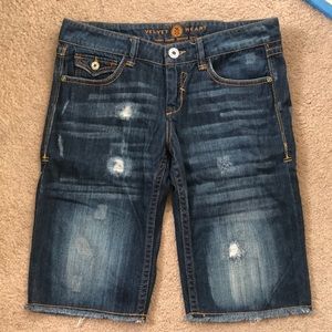 Velvet heart distressed dark denim shorts 27